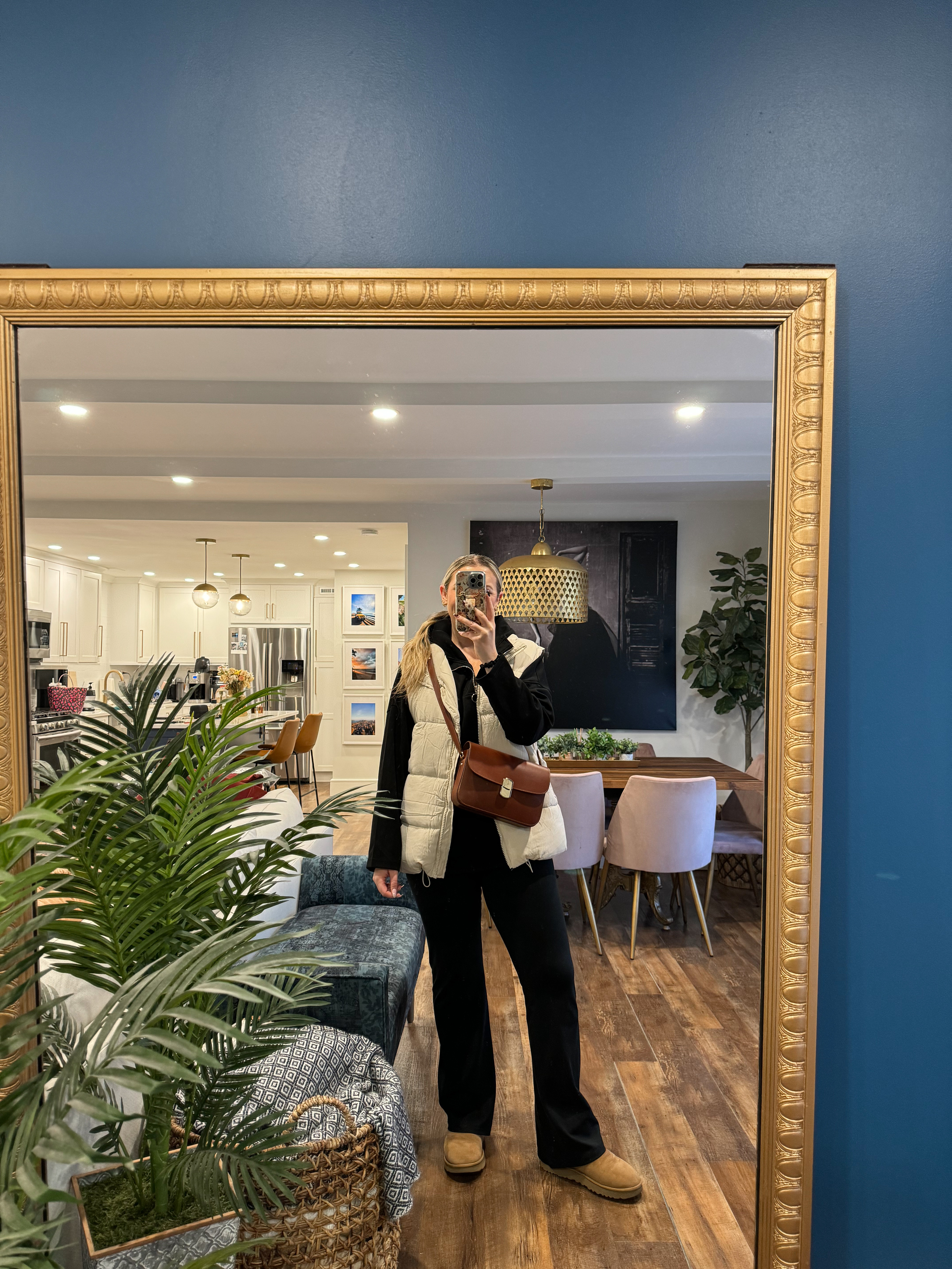 American Eagle yoga pants, flared leggings wearing a large, Amazon vest & hoodie, sezane bag, Ugg boots 

#LTKSeasonal #LTKFindsUnder50 #LTKActive