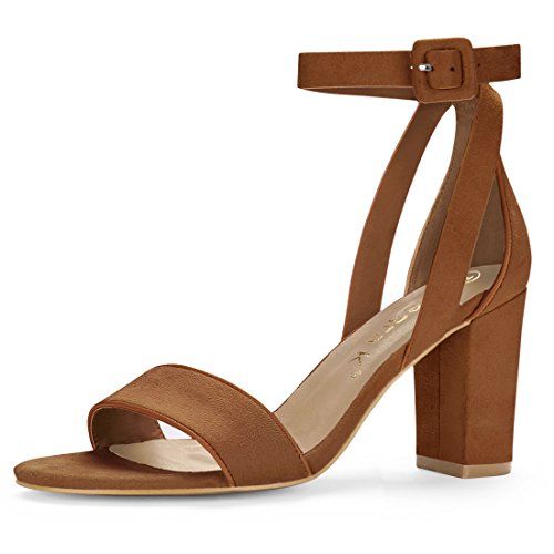 Allegra K Women's PU Panel Chunky Heel Ankle Strap Sandals (Size US 5.5) Brown | Amazon (US)