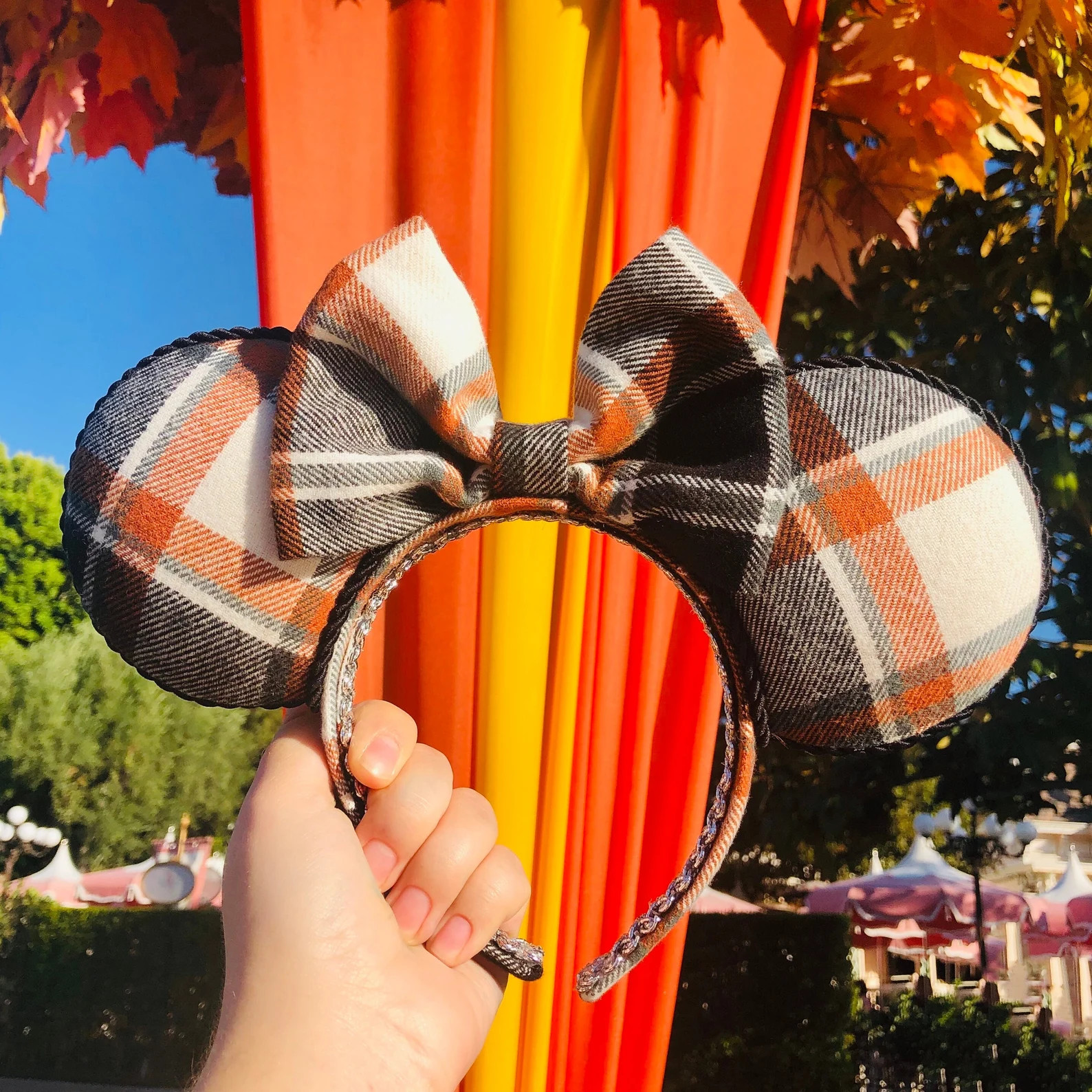 Orange Pumpkin Spice Plaid Fall Flannel Inspired Minnie Ears - Etsy | Etsy (US)