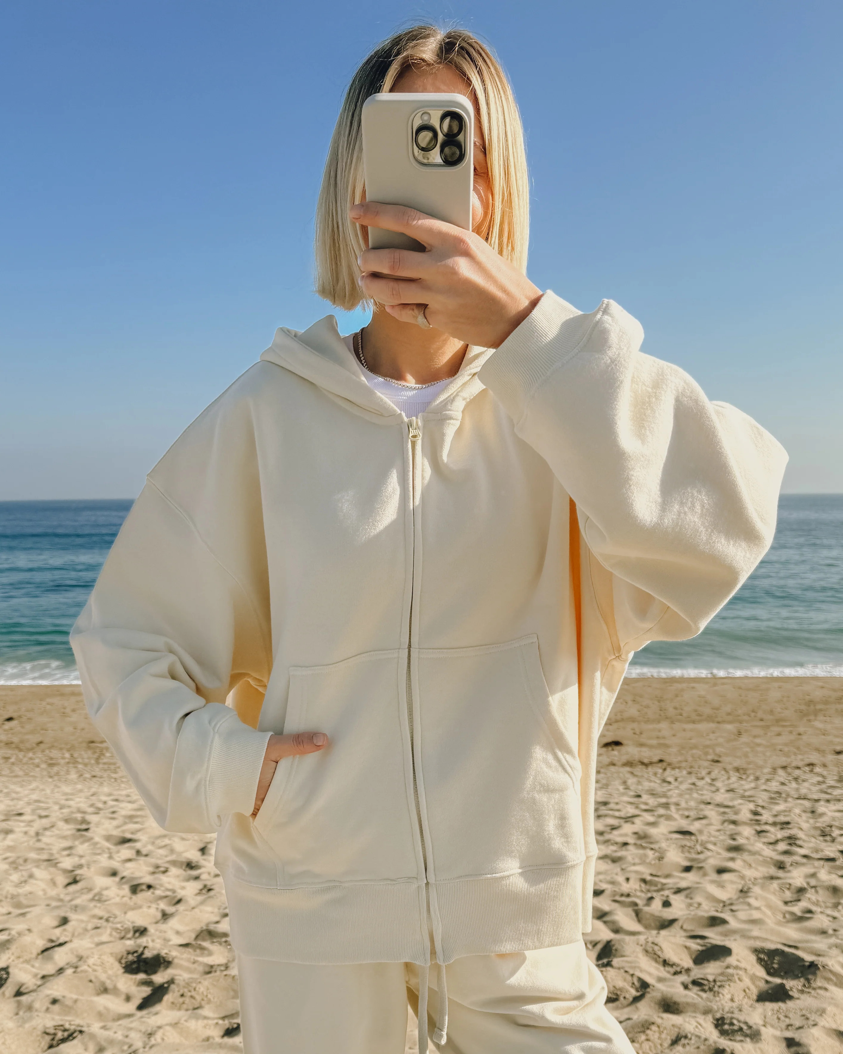 Oversized Zip Hoodie - Sand | Daily Drills