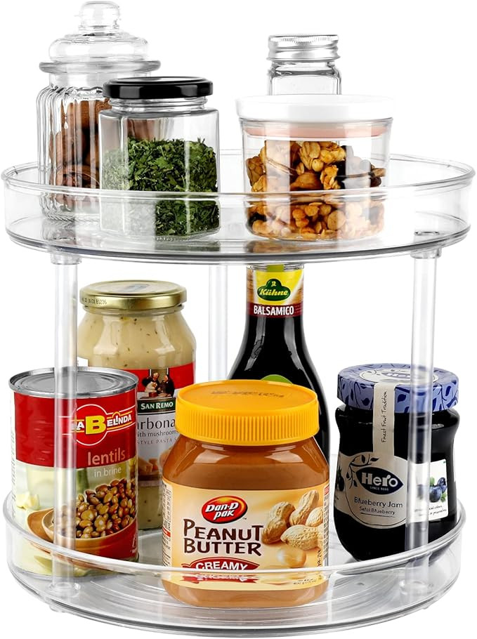 2 Tier Lazy Susan Organizer - 10 Inch Clear Lazy Susan Turntable for Cabinet - Tiered Acrylic Laz... | Amazon (US)