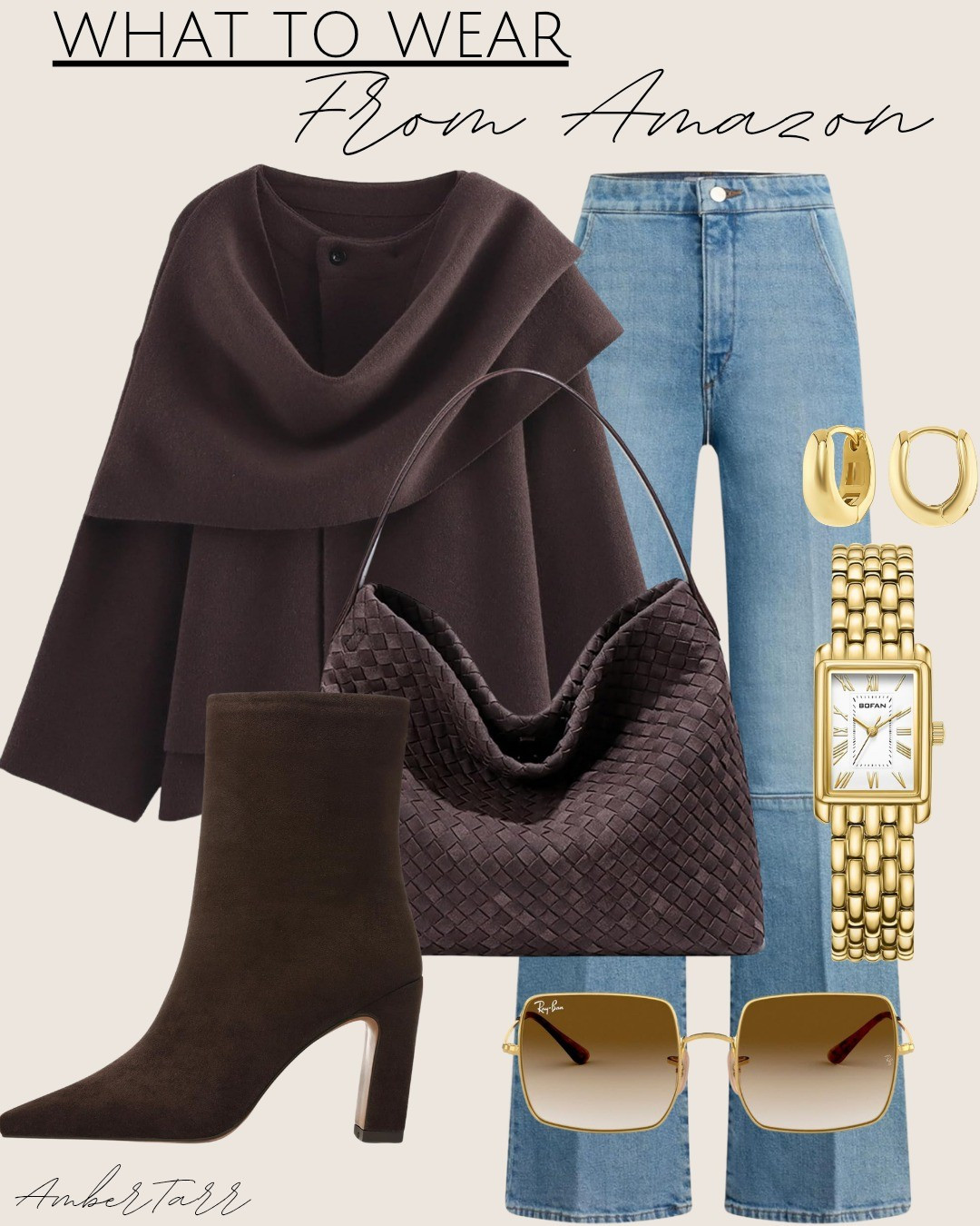 A chic fall neutral look with rich chocolate tones, classic denim, and polished gold details. The draped cape and textured bag elevate this effortless everyday outfit.

#LTKFindsUnder50 #LTKFindsUnder100 #LTKOver40