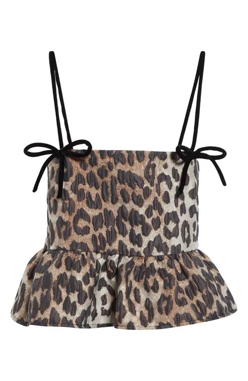 Ganni Leopard Textured Jacquard Peplum Camisole at Nordstrom, Size 2 Us | Nordstrom