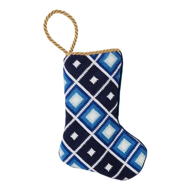 Classic Blues Squares Bauble Stocking by Kimberly Whitman | Chairish