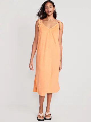 Tie-Shoulder V-Neck Terry Midi  Swing Dress for Women | Old Navy (US)