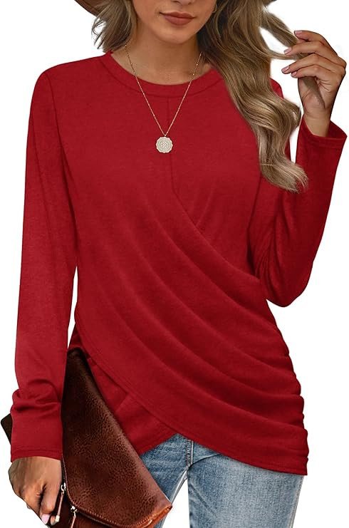 Jescakoo Womens Long Sleeve Tops Twist Front Tunic Tops To Wear With Leggings | Amazon (US)