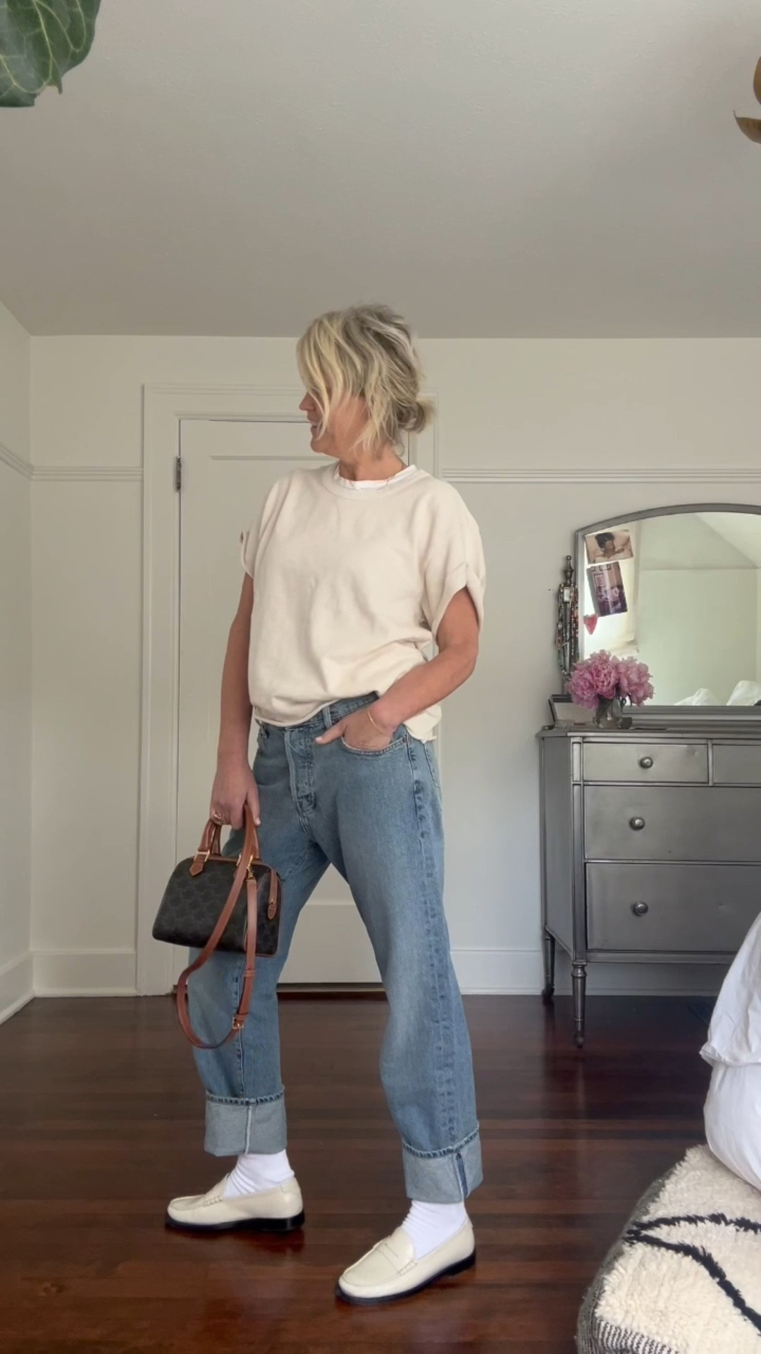 Layering Cream and White ✨ NSF Owen Jean size 28 and Harper T size large 

#LTKStyleTip