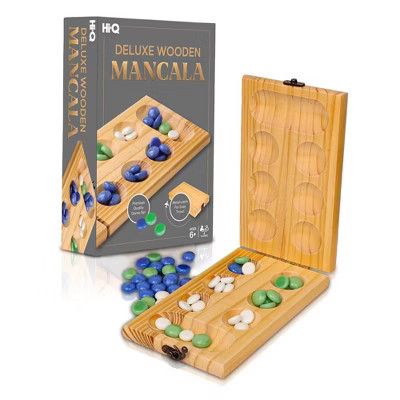 Hi-Q Solid Wood Deluxe Mancala - Folding Board Game w Metal Latch and Glass Marbles- Portable Strategy Travel Game - Recommended Ages 6+ | Target