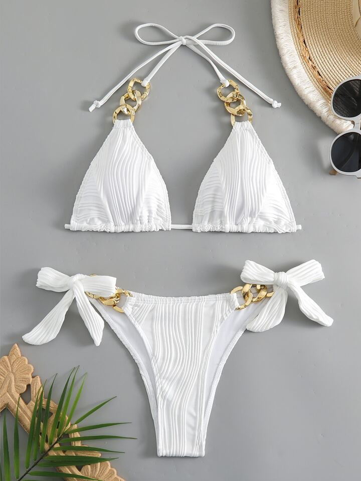 Chain Linked Halter Triangle Bikini Swimsuit | SHEIN