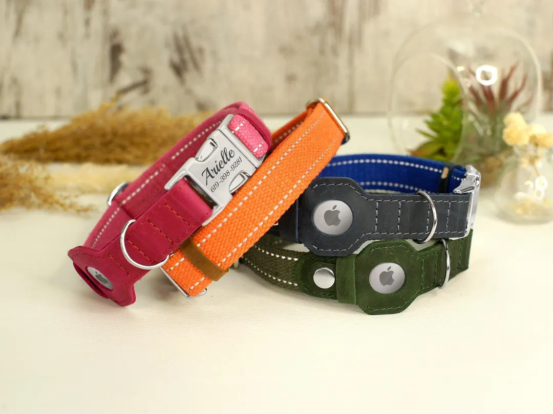 Reflective AirTag Dog Collar, Soft Cotton Dog Collar With AirTag Holder, Personalized Safety Dog ... | Etsy (US)