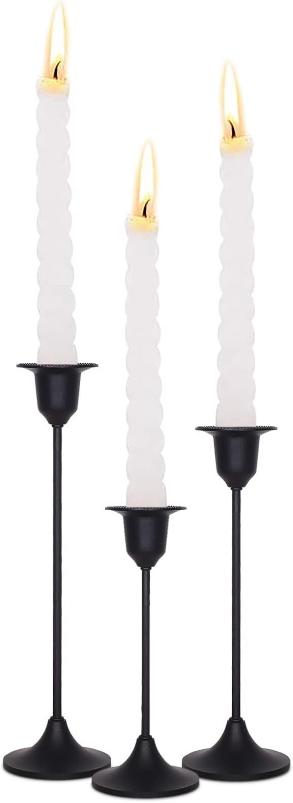 Amazon.com: Black Candlestick Holders - Set of 3 Taper Candle Holders Vintage Candlelight Dinner ... | Amazon (US)