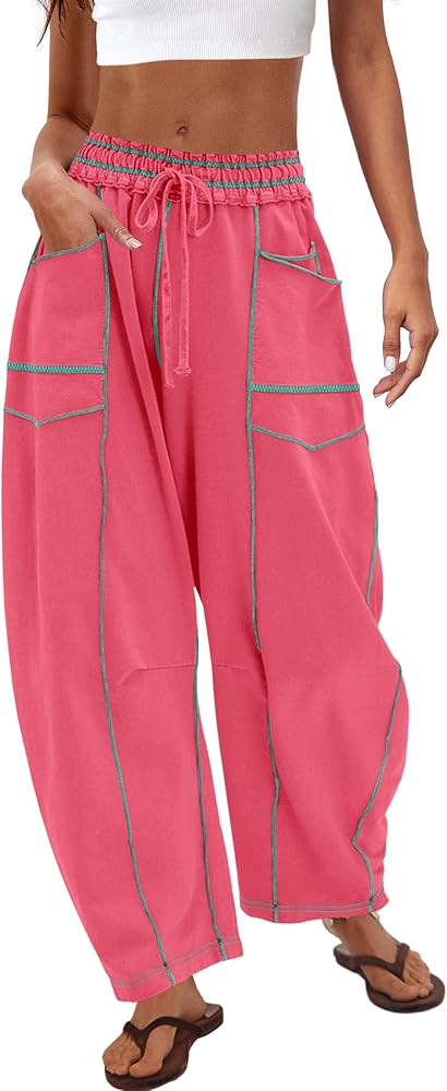 Nirovien Womens Barrel Sweatpants High Waisted Wide Leg Pants Drawstring Athletic Baggy Pants Lou... | Amazon (US)