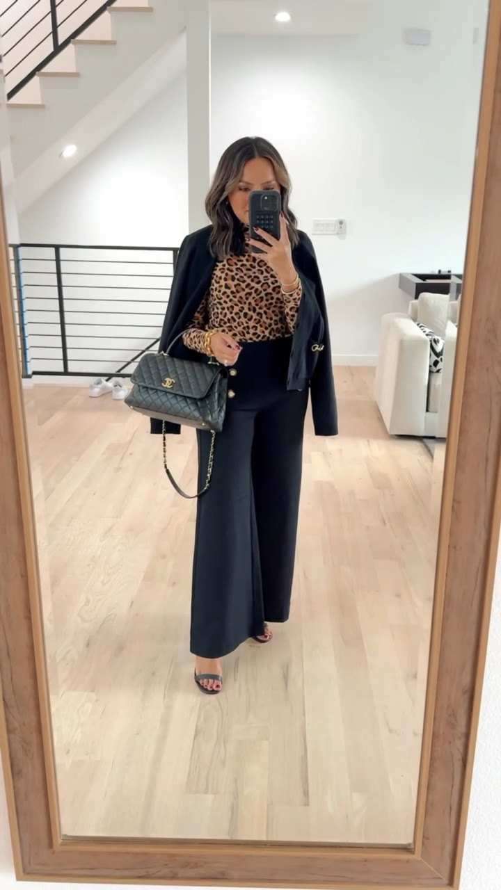 Black cardigan size xxs TTS
Leopard print blouse size XXS petite TTS
Black wide leg pants size 2 petiteTTS 
Black heels size 5 TTS 


Fall outfit 
LTK CON 
Fall style 
Workwear
Work outfit 
Work ootd 
Fall event 

Honey Sweet Petite 
Honeysweetpetite

#LTKWorkwear #LTKCon #LTKStyleTip