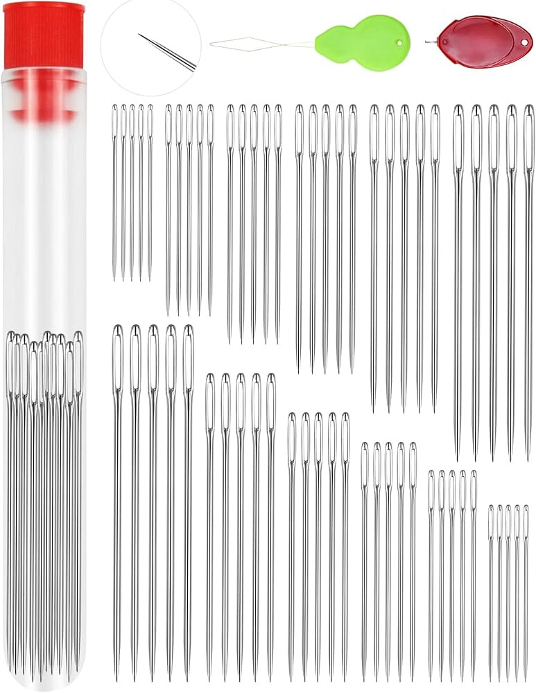 FIVEIZERO 60 PCS Large Eye Sewing Needles, 6 Sizes Hand Sewing Needles, Leather Needle Embroidery... | Amazon (US)