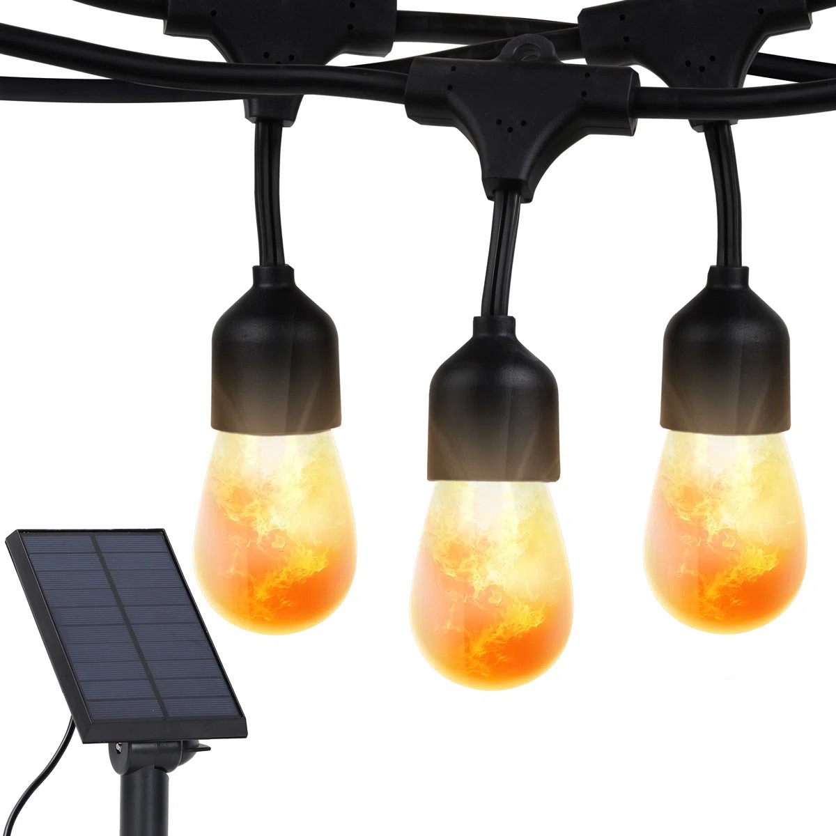 Ambience Pro 27 ft. Solar Outdoor Patio LED String Lights with 12 Flame-Effect S14 Bulbs, Hanging... | Wayfair North America