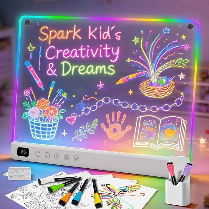 Led Drawing Board with 13 Light Effects, 16" Rechargeable Glow Doodle LED Note Board with Colors,... | Amazon (US)