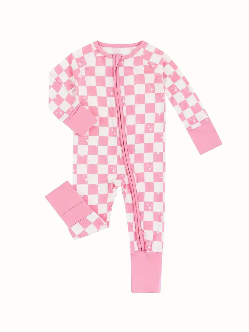 Super Soft Bamboo Fiber Zippered Bodysuit - Stylish Checkerboard Pattern, Long Sleeve Onesie for ... | Temu Affiliate Program