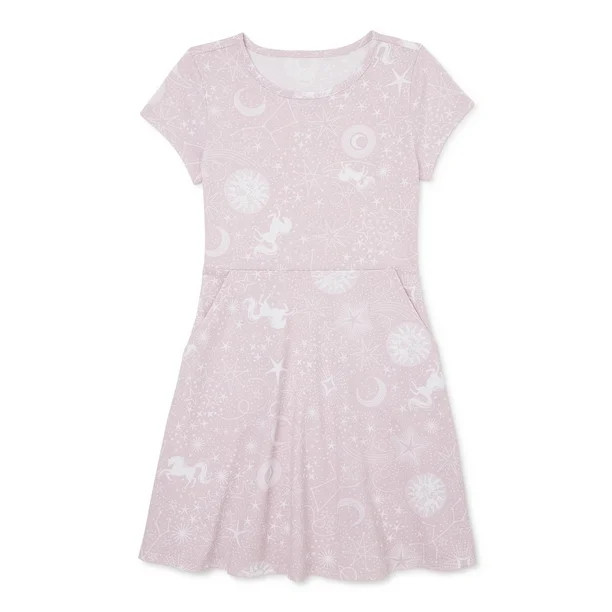 Wonder Nation Girls Short Sleeve Play Dress with Pockets, Sizes 4-18 | Walmart (US)