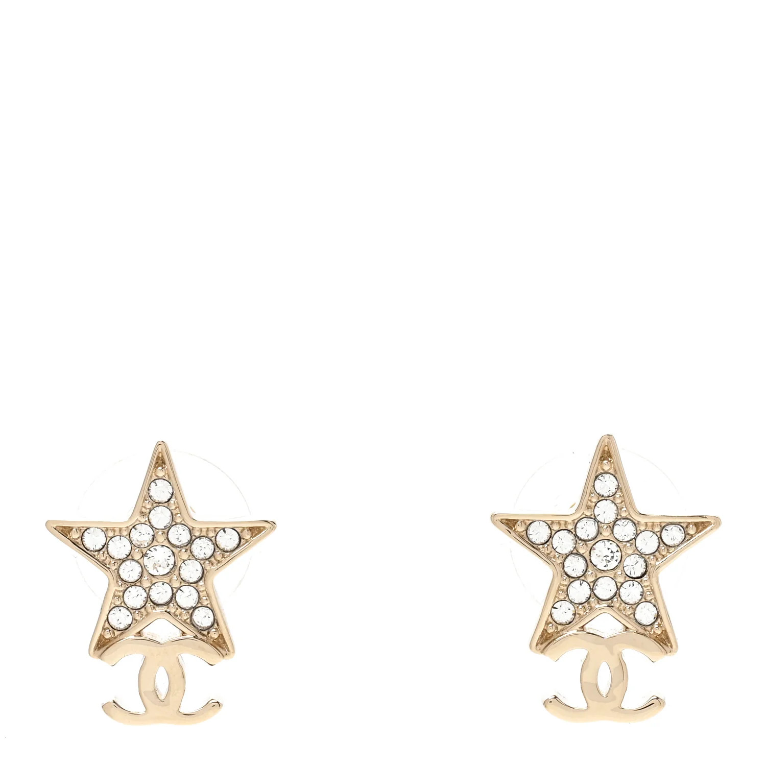 Metal Crystal CC Star Drop Earrings Gold | FASHIONPHILE (US)