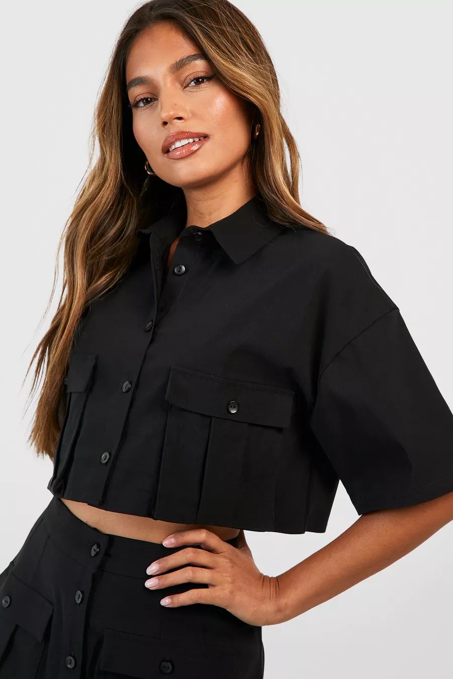 Boxy Cargo Pocket Cropped Shirt | boohoo (US & Canada)