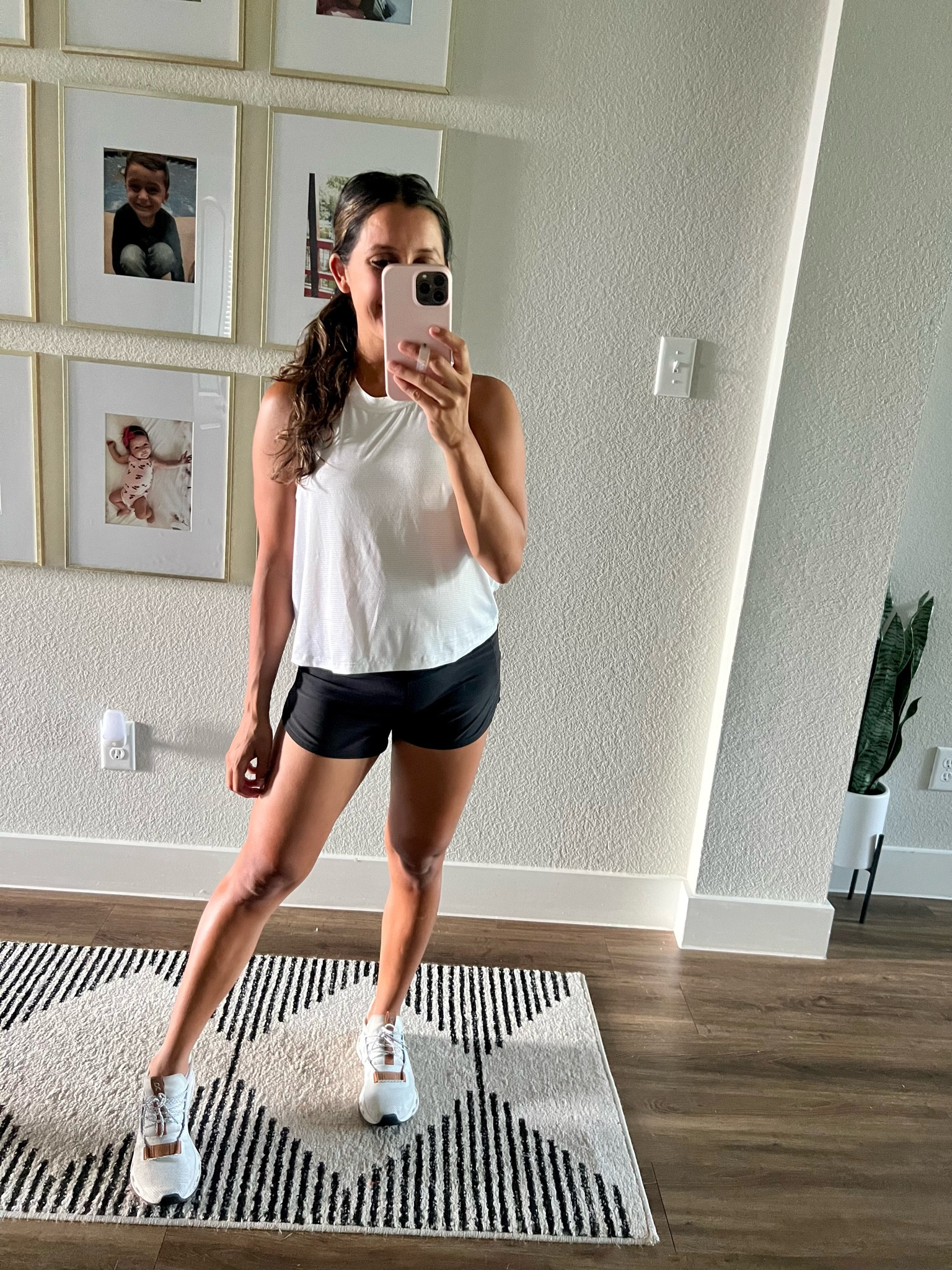 Maternity workout outfit, Abercrombie active, lululemon shorts, high rise shorts, workout outfit, active outfit, on running shoes, white sneakers

#LTKfit #LTKbump #LTKSeasonal