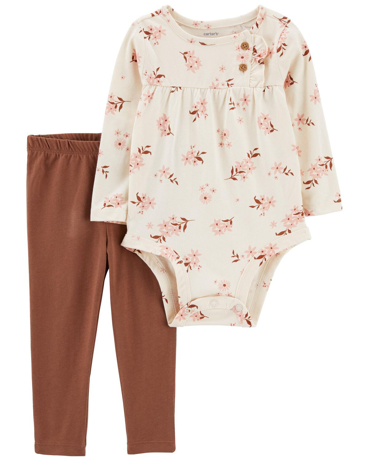White/Brown Baby 2-Piece Floral Bodysuit Pant Set | carters.com | Carter's