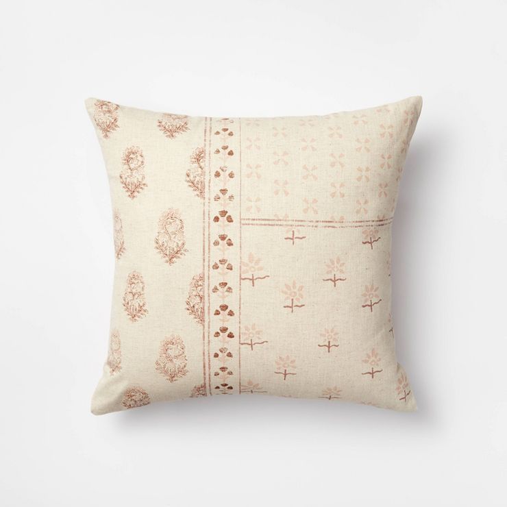Printed Patchwork Square Throw Pillow with Tassel Zipper Cream/Mauve - Threshold&#8482; designed ... | Target