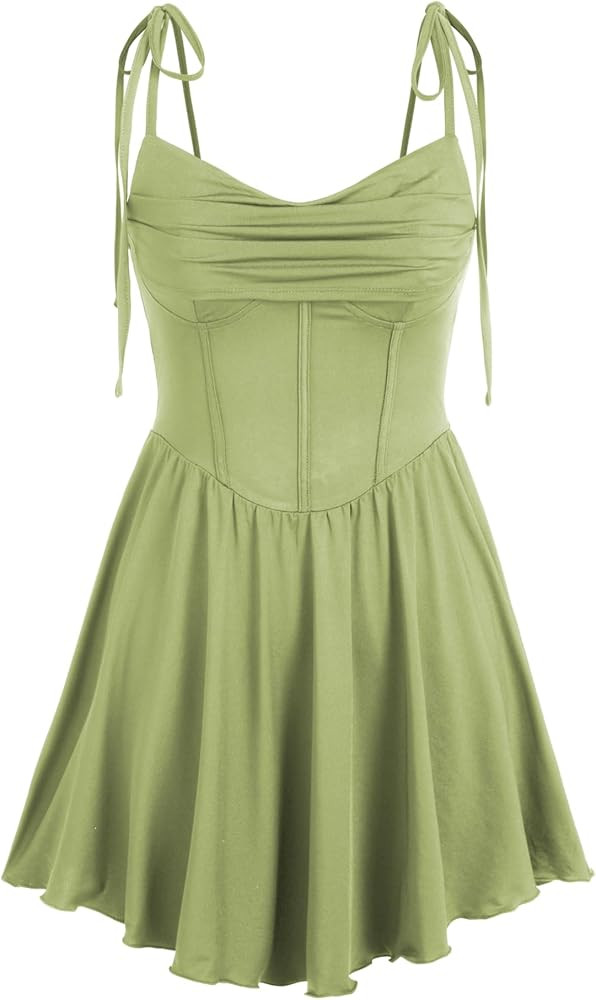 CIDER Cowl Neck Corset Knotted Ruffle Mini Dress | Amazon (US)