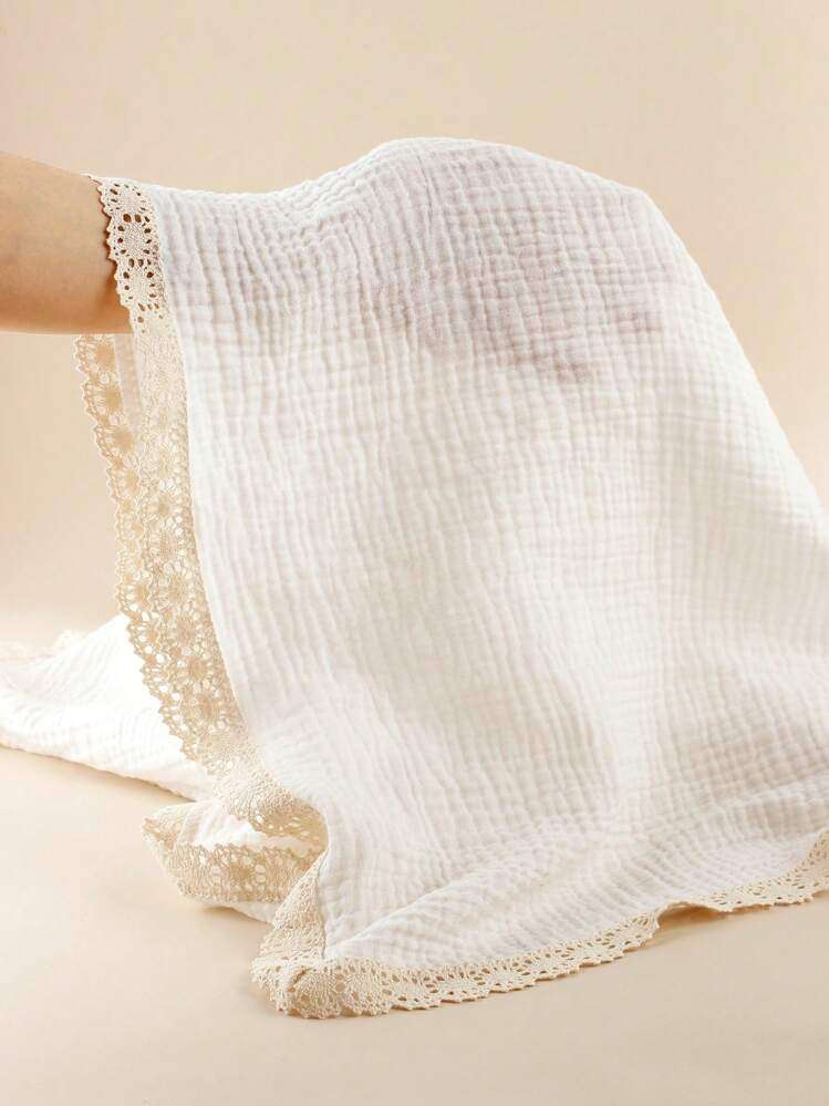 1pc Baby Toddler Soft And Breathable White Gauze Thin Blanket With Lace Edge, Multipurpose: Swadd... | SHEIN
