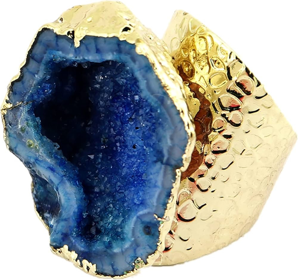 Feng Shui Rough Stone Agate Ring Thick Ring Rough Stone Ring (sapphire) | Amazon (US)