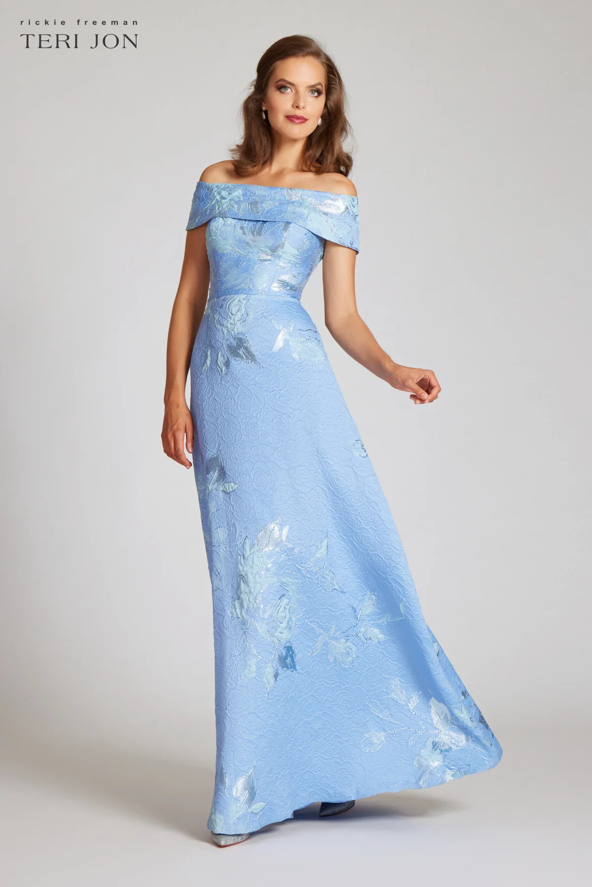 Large Floral Pattern Jacquard Off the Shoulder Gown | TERIJON