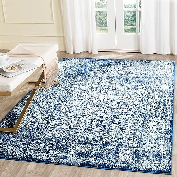 SAFAVIEH Evoke Collection Area Rug - 5'3" x 7'6", Navy & Ivory, Oriental Distressed Design, Non-S... | Amazon (US)