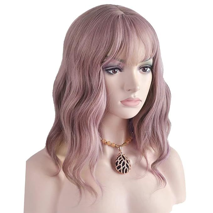 BERON 14 Inches Purple Wig Short Curly Wig Women Girl's Synthetic Wig Dust Purple Wig with Bangs ... | Amazon (US)