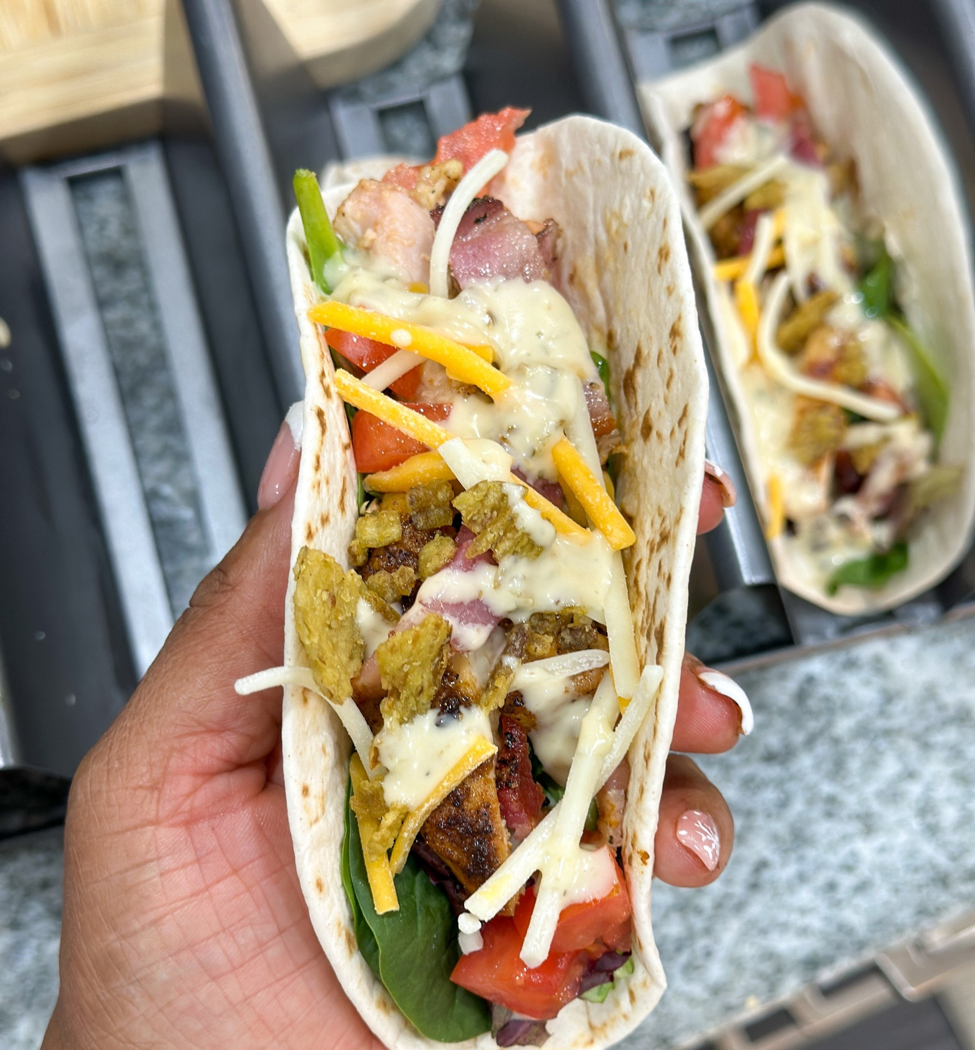 Chicken, bacon and fire roasted ranch taco. Prepped on my taco holders. #tacoholders #tacos #home #easymeals #kitchenaccessories 

#LTKfoodie #LTKHome
