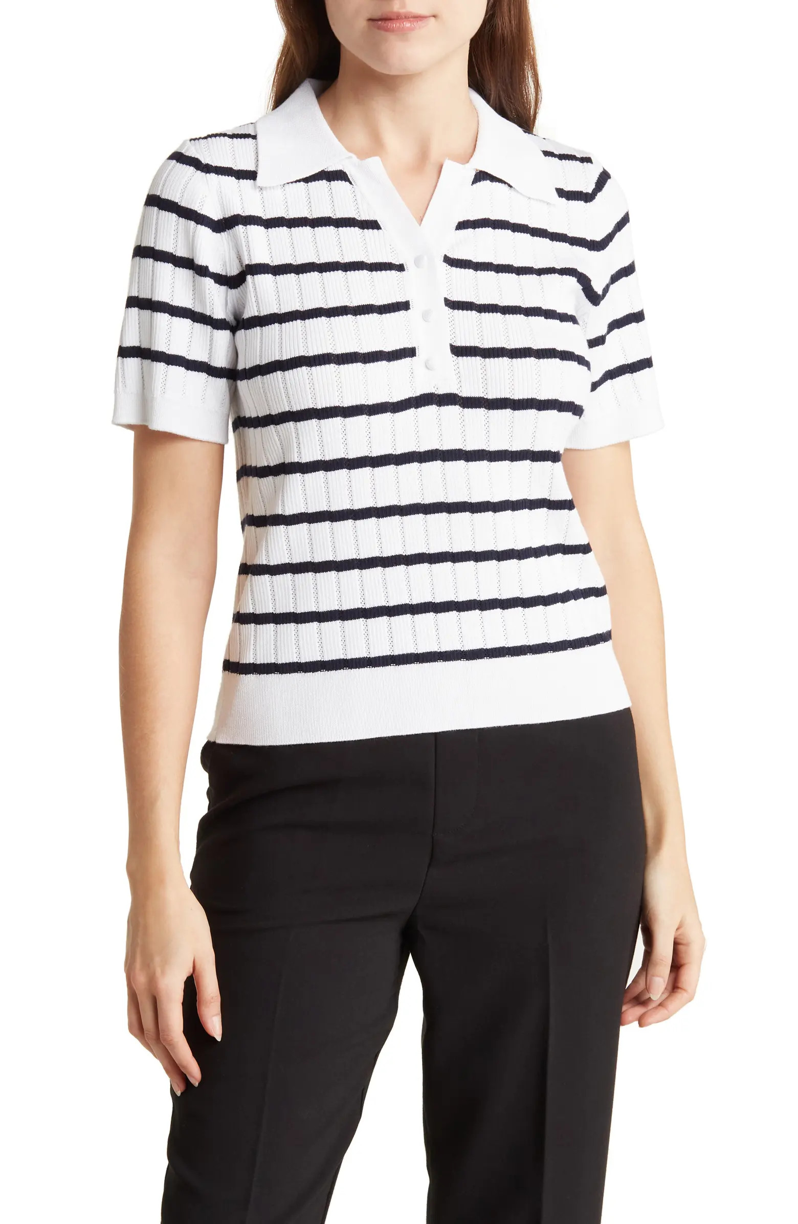 Adrianna Papell Pointelle Short Sleeve Polo Sweater | Nordstromrack | Nordstrom Rack