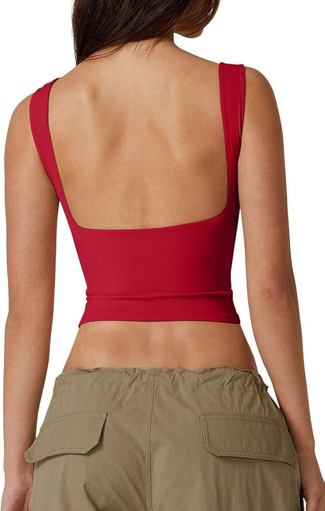 QINSEN Women's Sexy Open Back Sleeveless Crop Tank High Neck Slim Fit Cropped Tee Shirt Y2k Tops | Amazon (US)