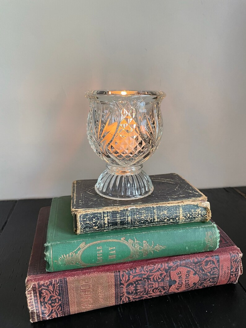 Vintage Lamp Pedestal Cut Lead Crystal Clear Glass Votive Tea Light Candle Holder Bohemian Retro ... | Etsy (US)