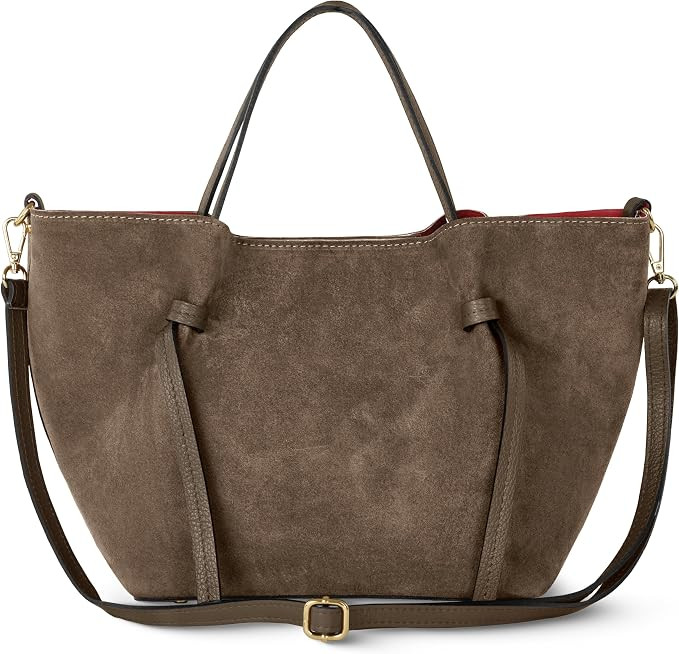 Italian Genuine Suede Tote Bag for Women with Detachable Strap | Structured Top-Handle Purse with... | Amazon (US)