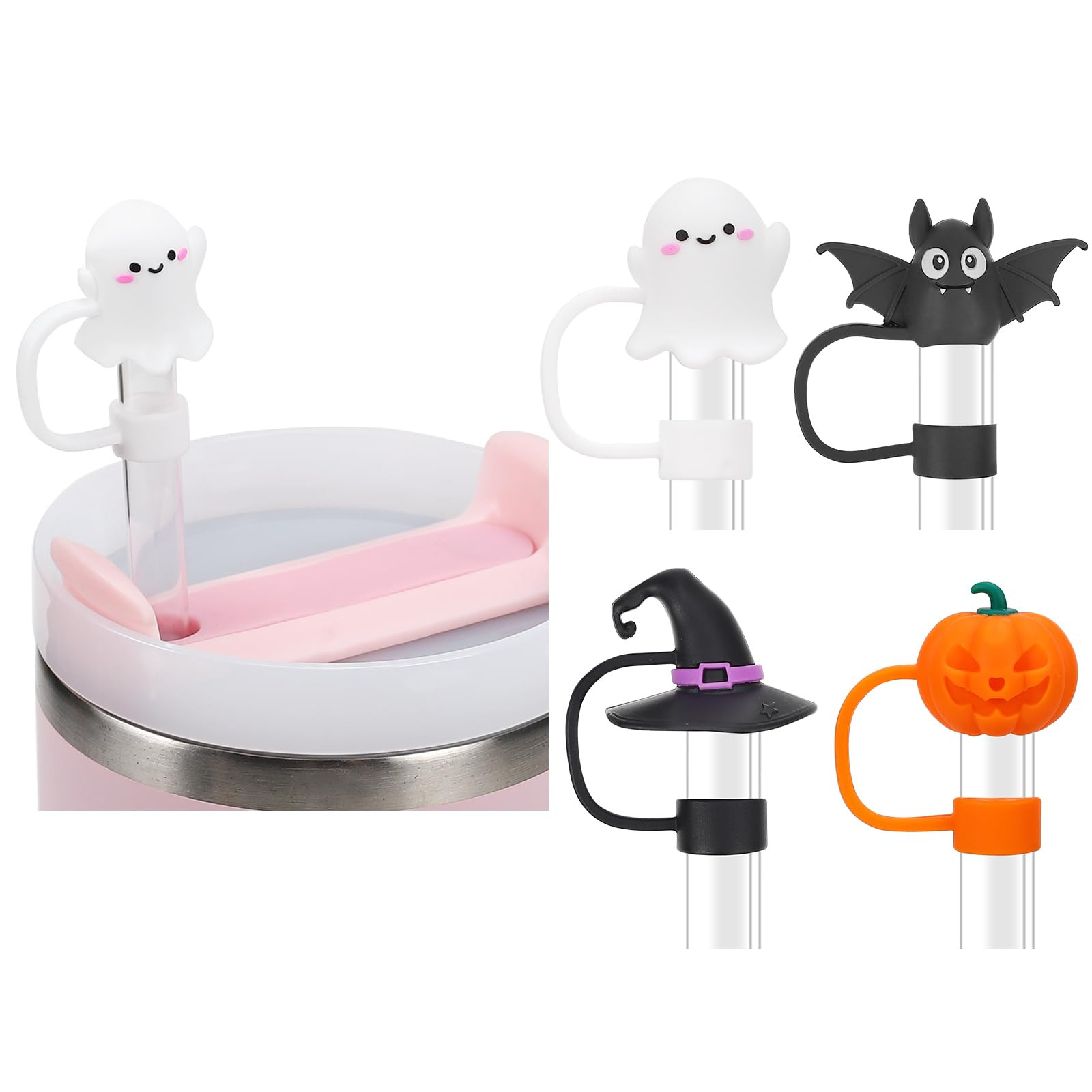 Christmas Halloween Straw Covers Cap Compatible with Stanley Cup 30 40 oz, 4PCS Silicone Reusable... | Amazon (US)