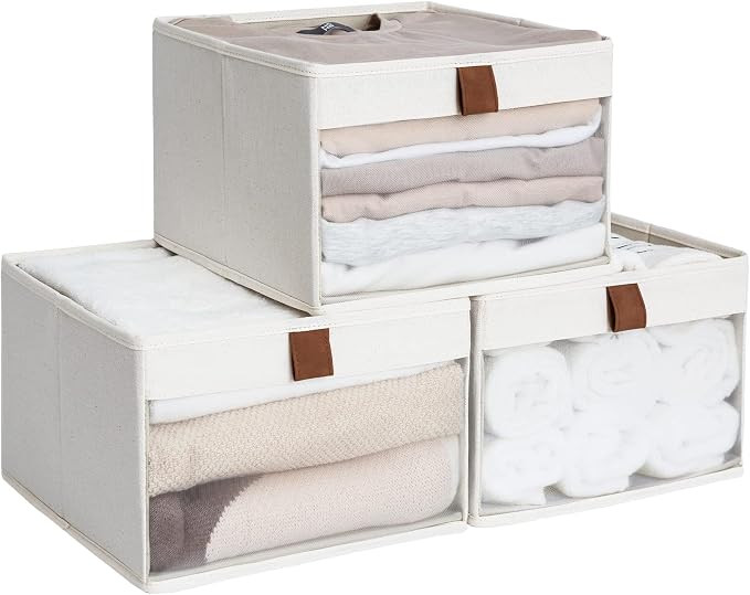 StorageWorks Closet Storage Bins, Storage Baskets with Clear Window and Handles, Foldable Fabric ... | Amazon (US)