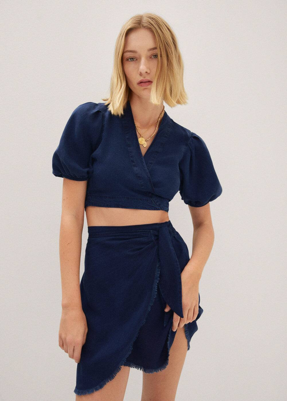 Puffed sleeve wrap top -  Women | Mango USA | MANGO (US)