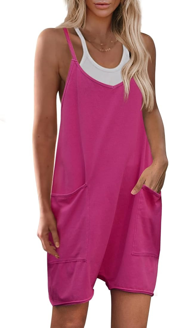 Yanekop Womens Loose Overalls V Neck Sleeveless Romper Spaghetti Strap Harem Short Pants Jumpsuit... | Amazon (US)