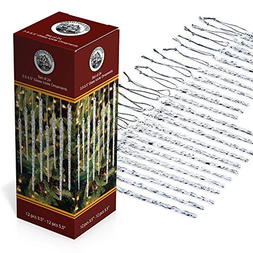 Twisted Clear Glass Icicle Christmas Ornaments for Christmas Trees - Set of 24 Icicles Christmas Tree Decorations - Christmas Tree Ornaments Crystal | Amazon (US)