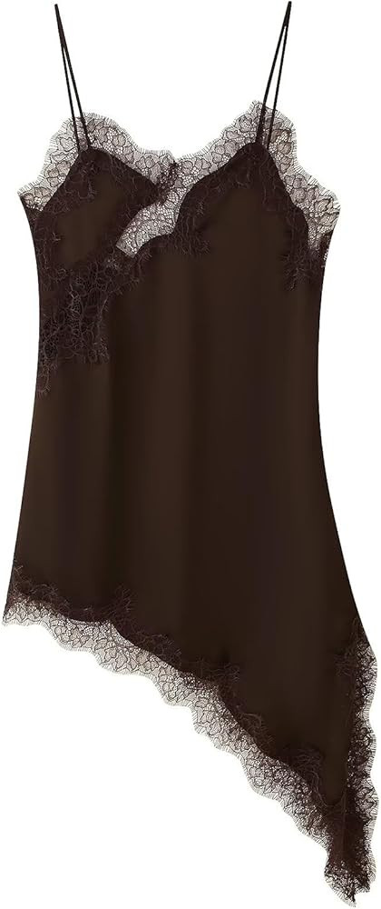 efvandoloe Women's Lace Paneled Camisole Dress Asymmetrical Hem Sleeveless Backless Mini Dresses ... | Amazon (US)