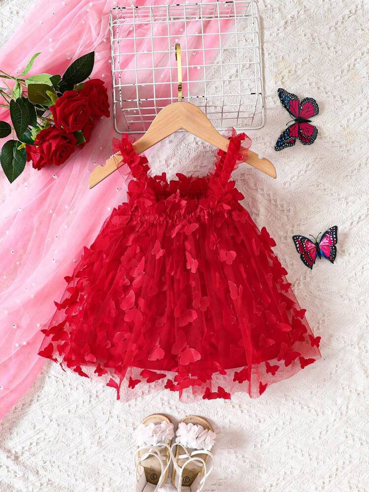 SHEIN Baby Girl Butterfly Appliques Mesh Overlay Cami Dress | SHEIN