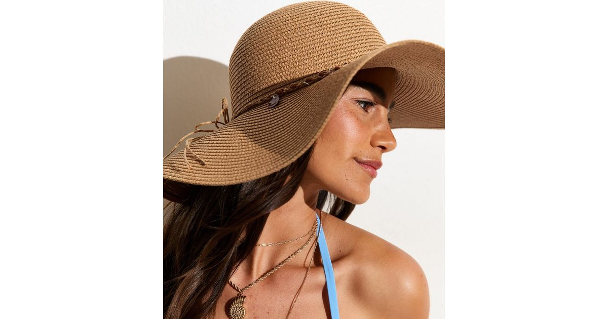 Stone Colourful Disc Trim Floppy Straw Hat | New Look | New Look (UK)