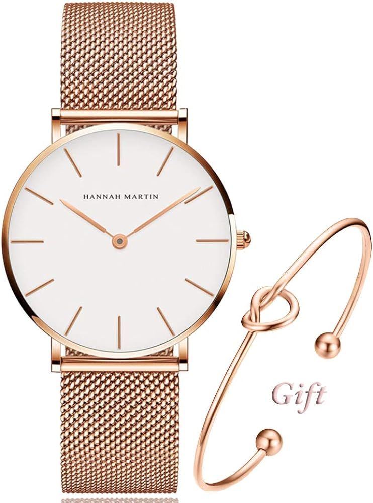 Women's Analog Quartz Rose Gold Watch with Stainless Steel Mesh Strap Ladies Watch Simple and Ele... | Amazon (US)