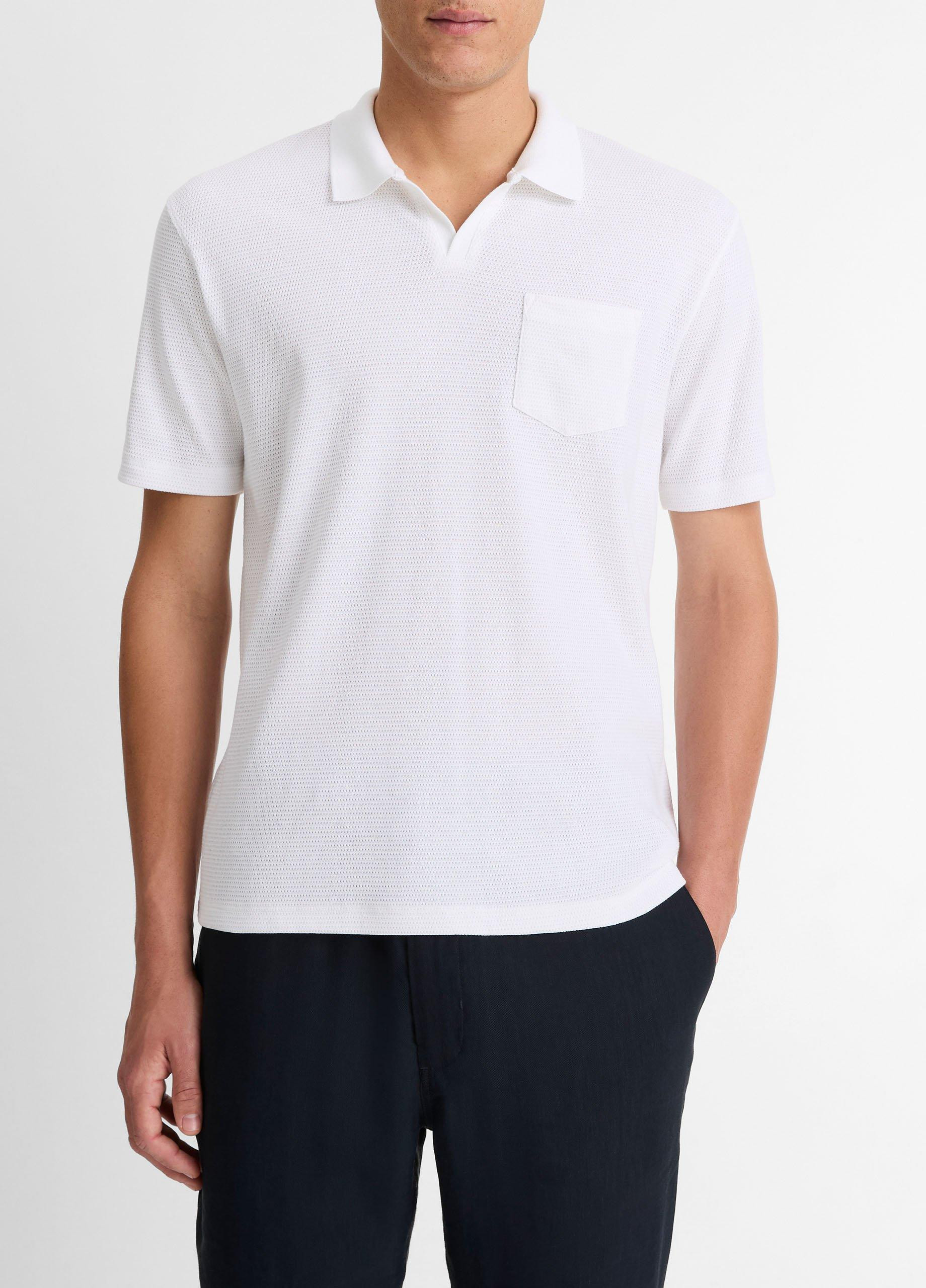 Men's Cotton-Blend Johnny-Collar Polo Shirt, Optic White, Size M Vince | Vince LLC