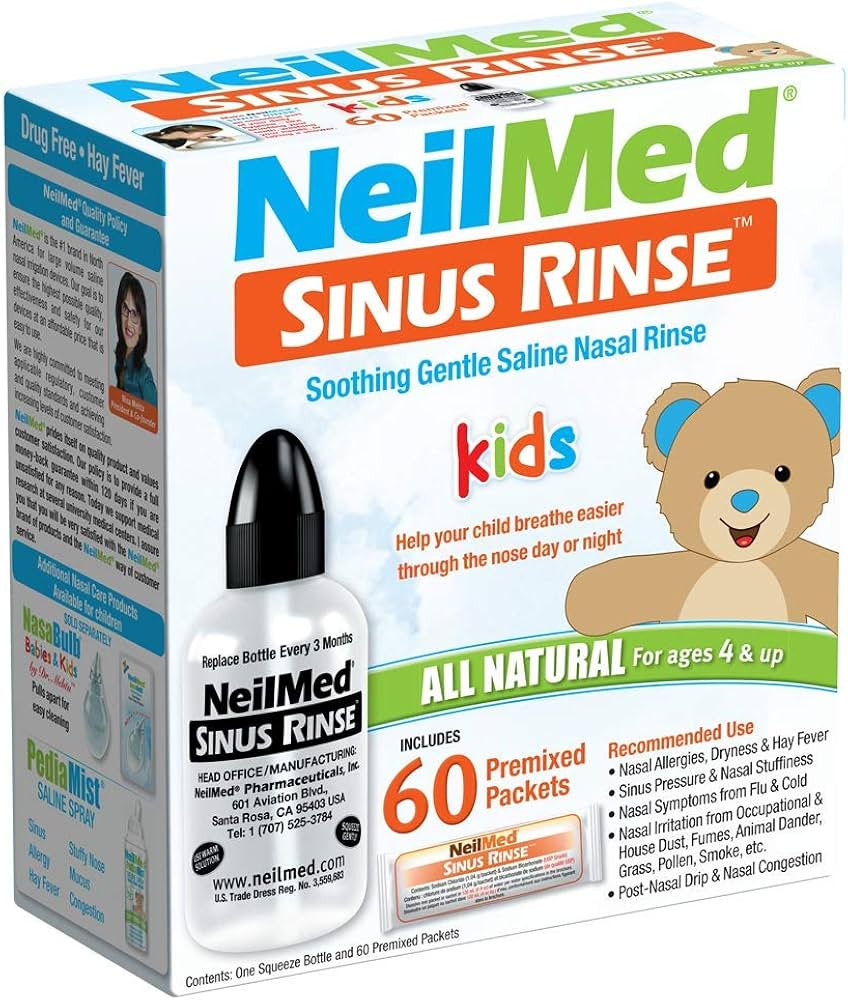 Neilmed's Sinus Rinse, Pediatric, Complete Saline Nasal Rinse Kit 60 Premixed Packets | Amazon (US)
