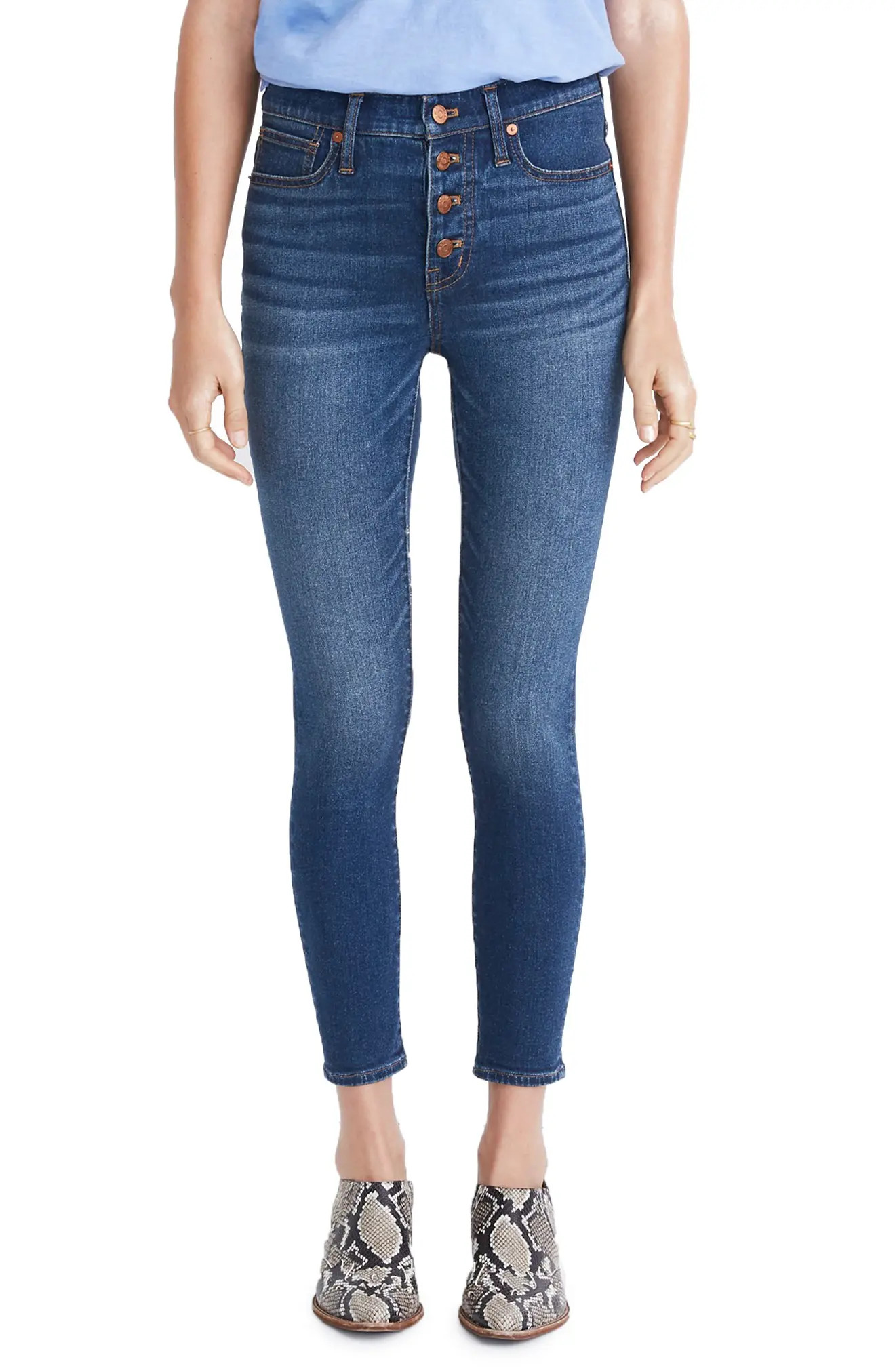 Women's Madewell Button Front Crop Skinny Jeans, Size 32 - Blue | Nordstrom